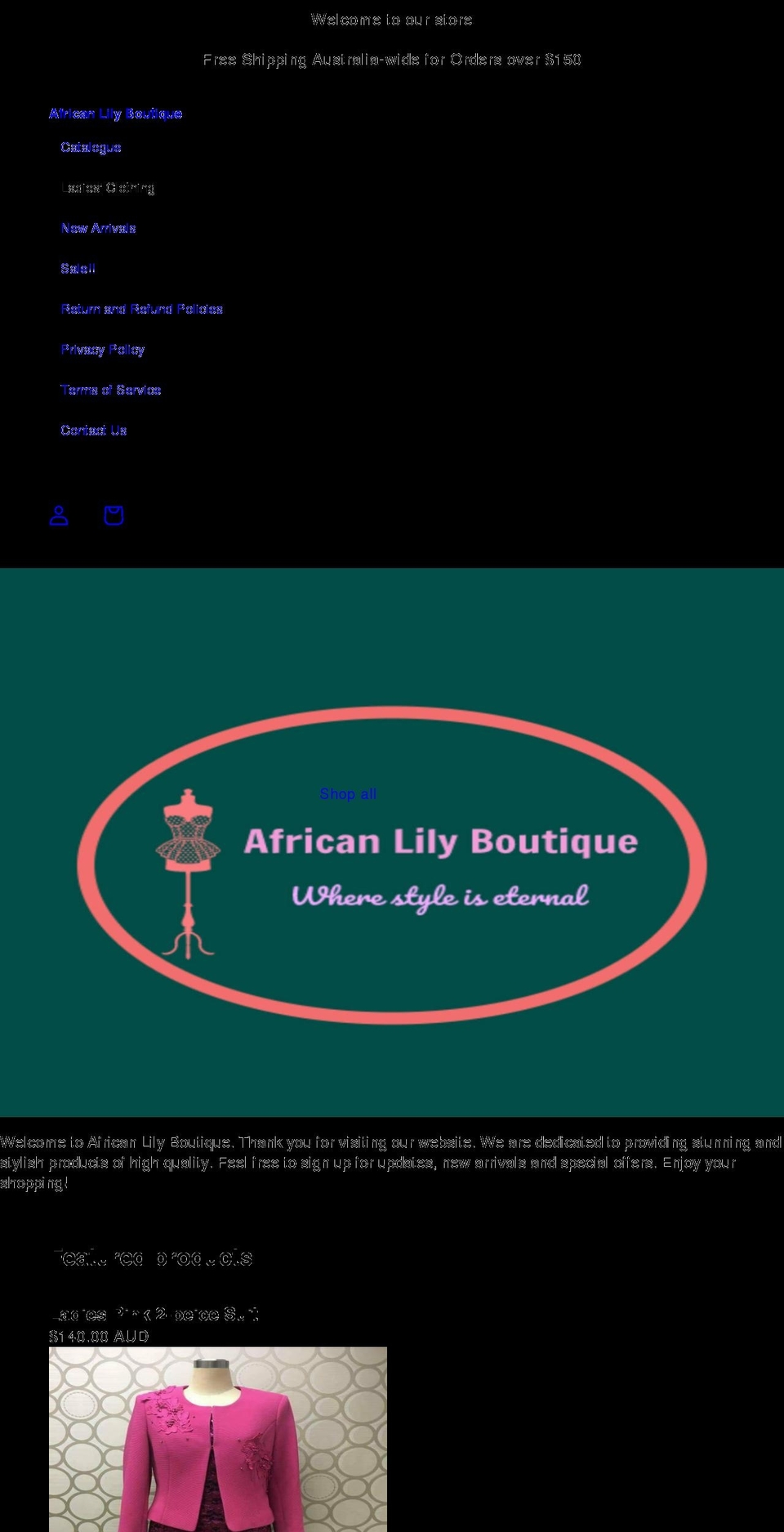 africanlilyboutique.com — Shopify storefront screenshot