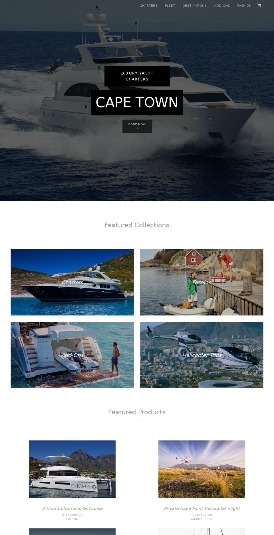 africanluxuryyachtcharters.com — Shopify storefront screenshot
