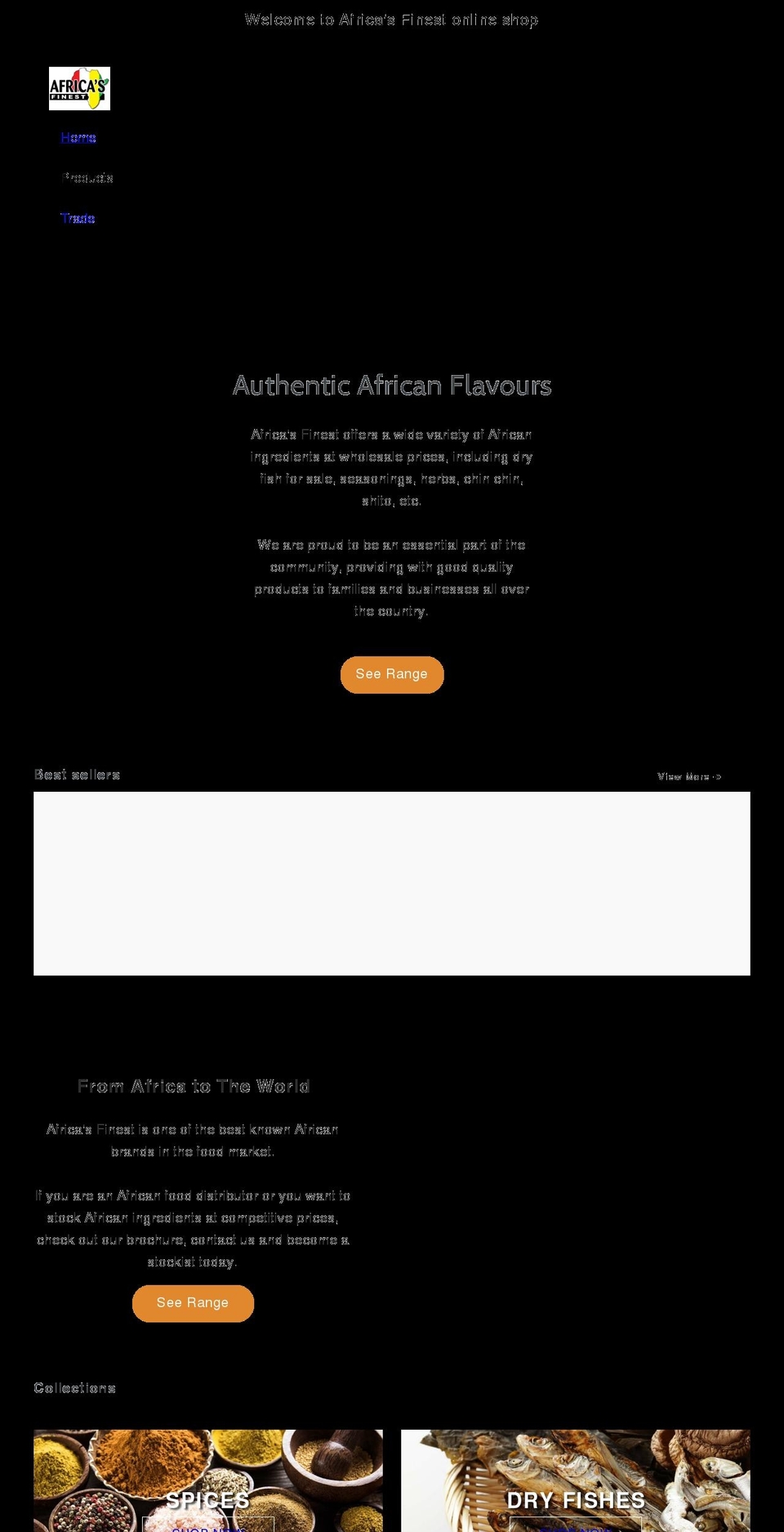 africasfinestfoods.com shopify website screenshot
