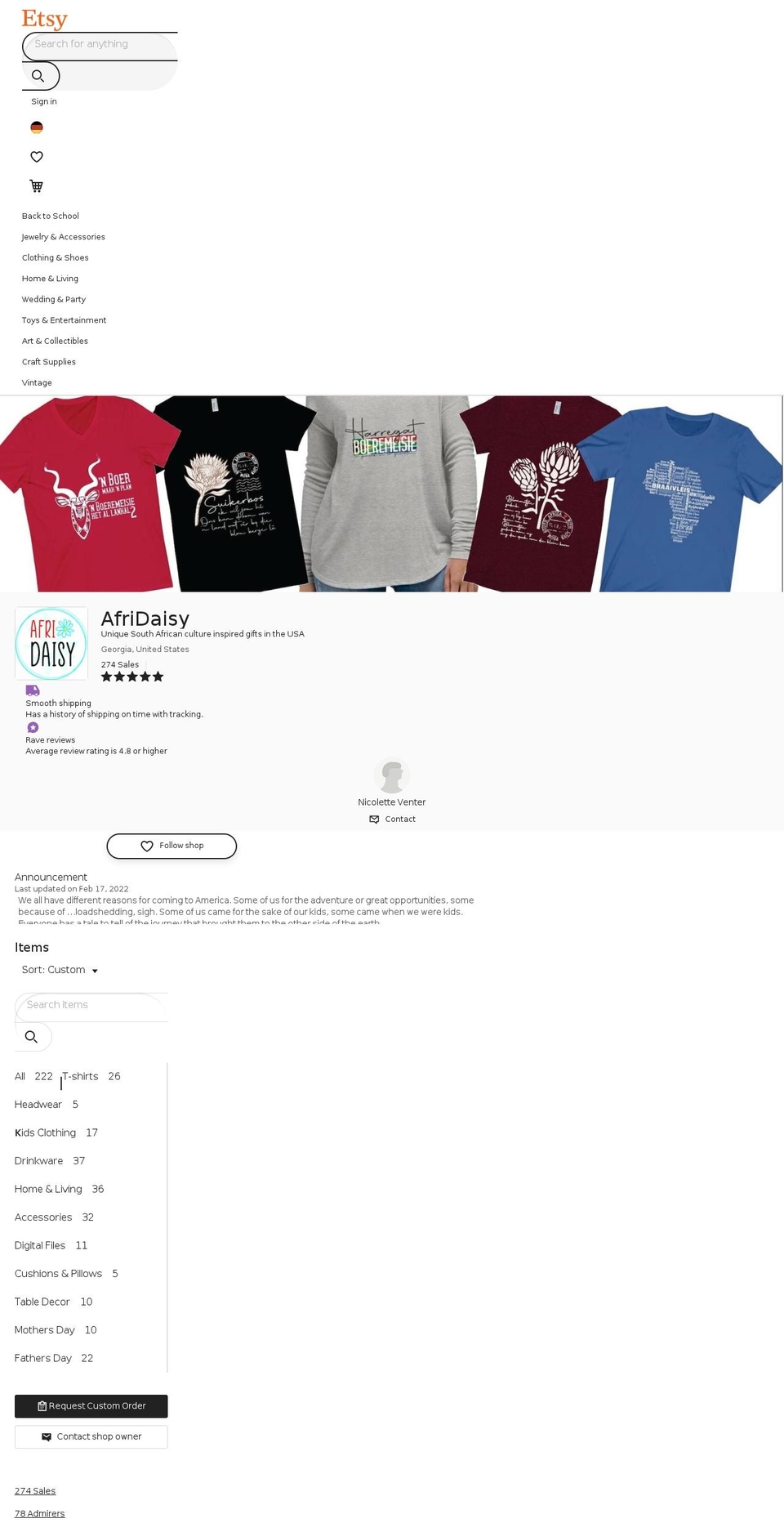 afridaisy.com shopify website screenshot