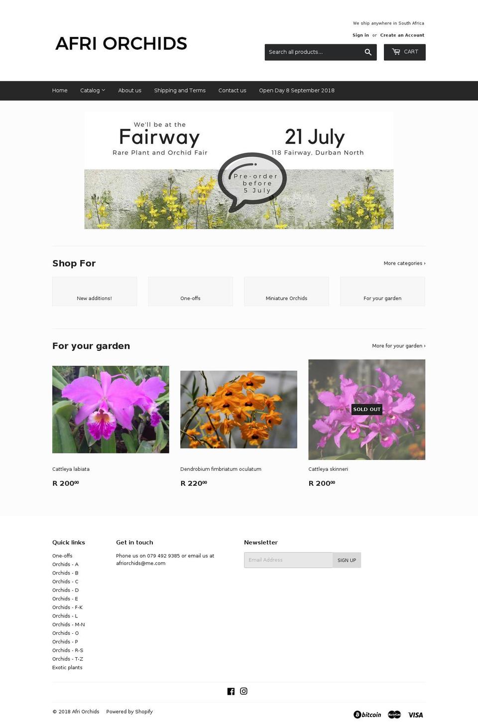 afriorchids.co.za shopify website screenshot