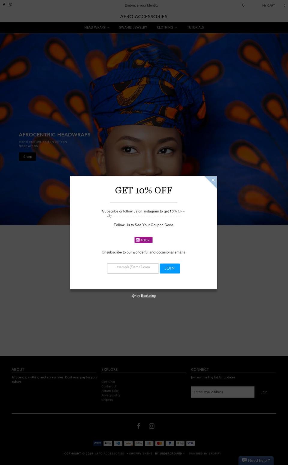 afroaccessories.com shopify website screenshot