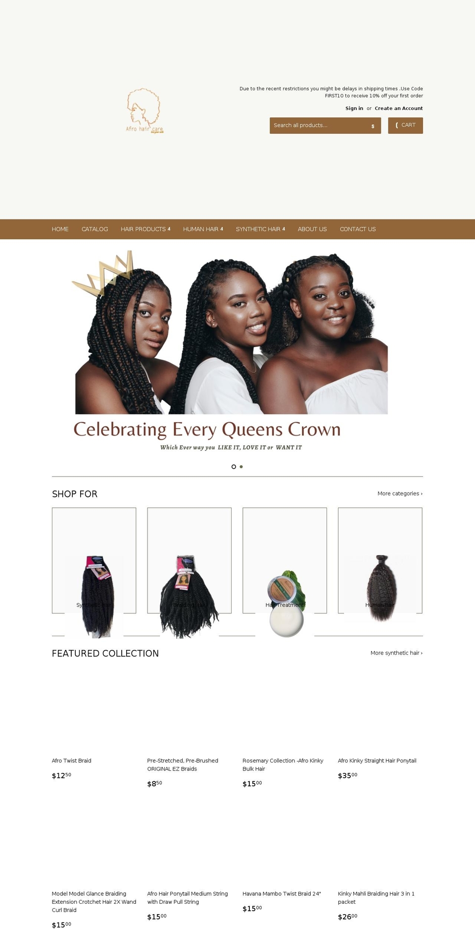 afrohaircare.com.au shopify website screenshot