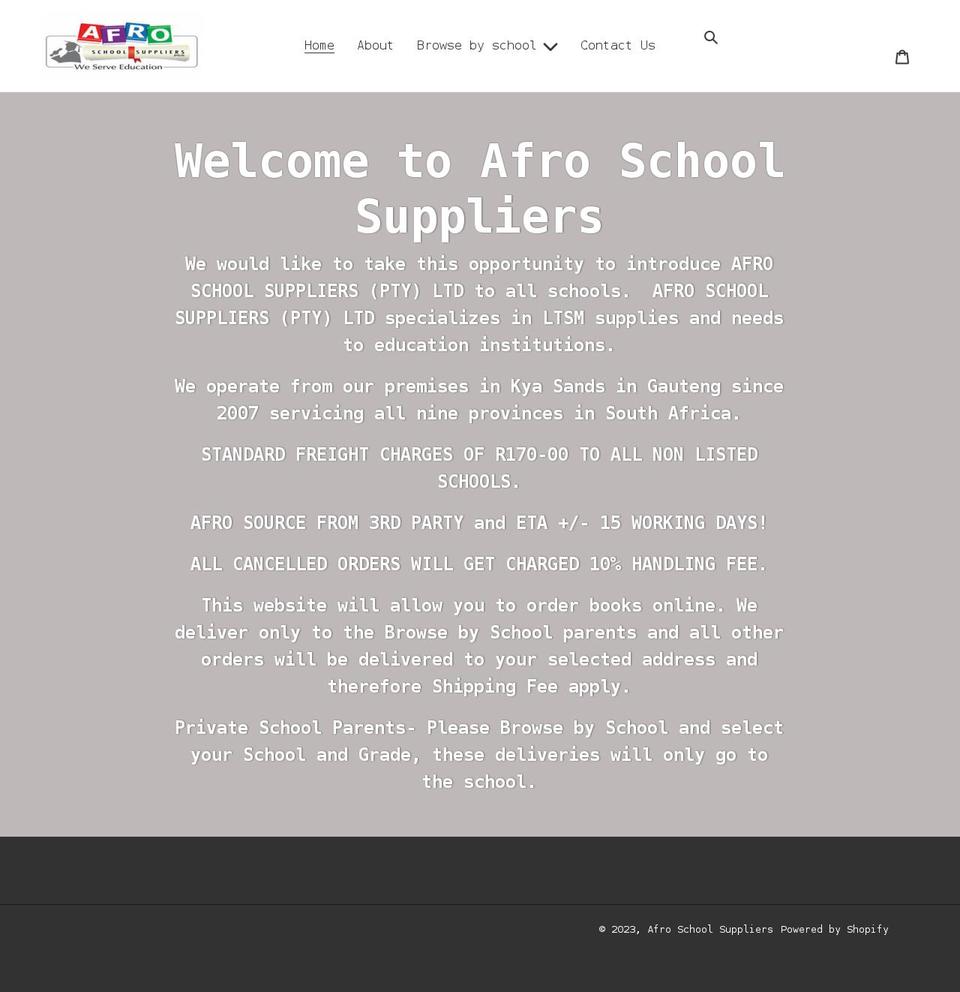 afroschool.co.za shopify website screenshot