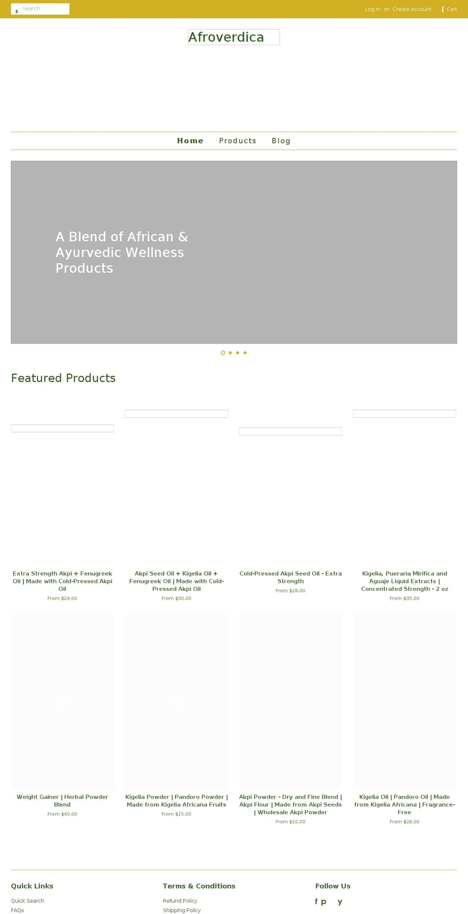 afroverdica.com shopify website screenshot