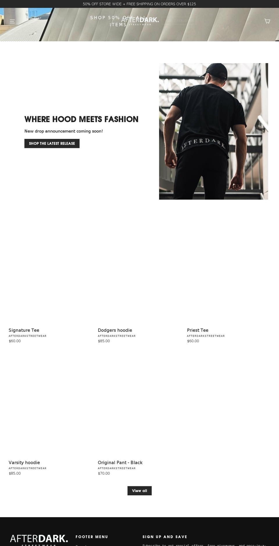 afterdarkstreetwear.com shopify website screenshot