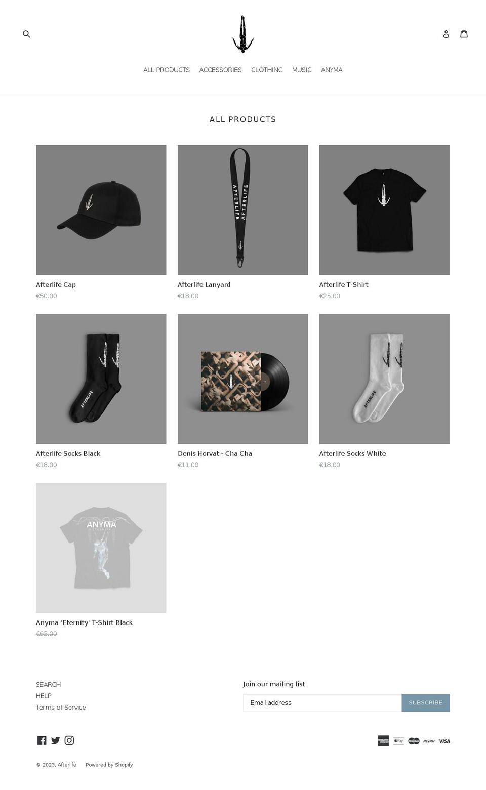 afterlife-ofc.myshopify.com — Shopify storefront screenshot