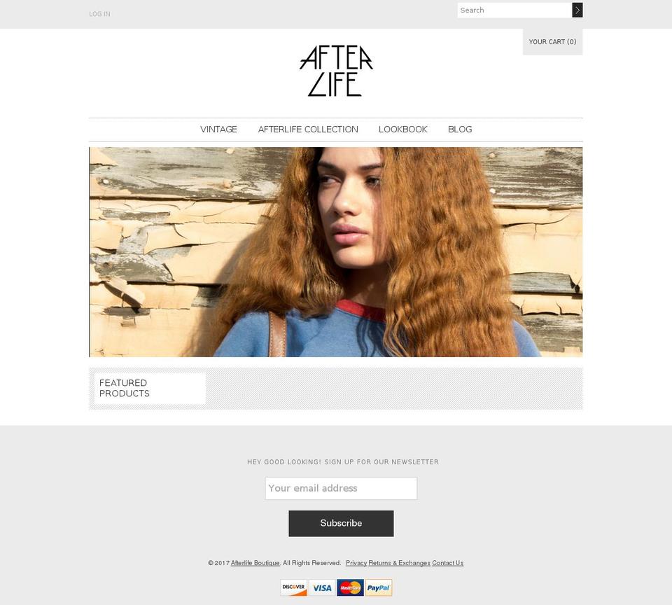 afterlifeboutique.com shopify website screenshot