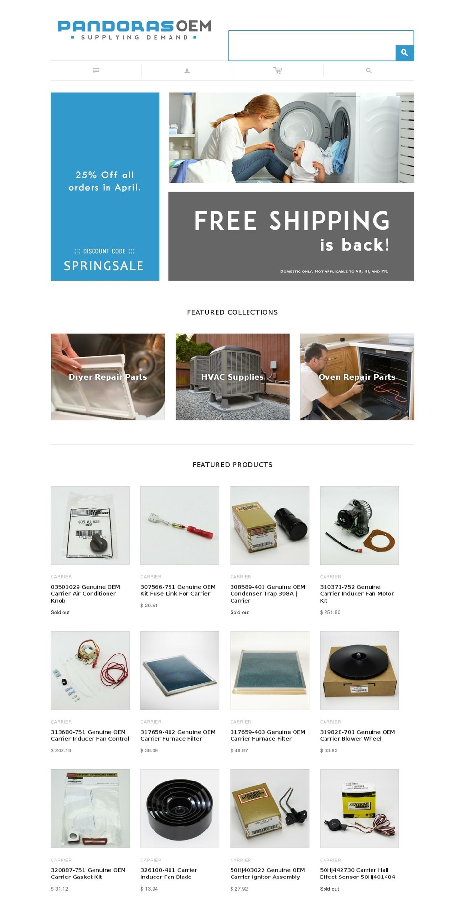 aftermarketapplianceparts.com shopify website screenshot