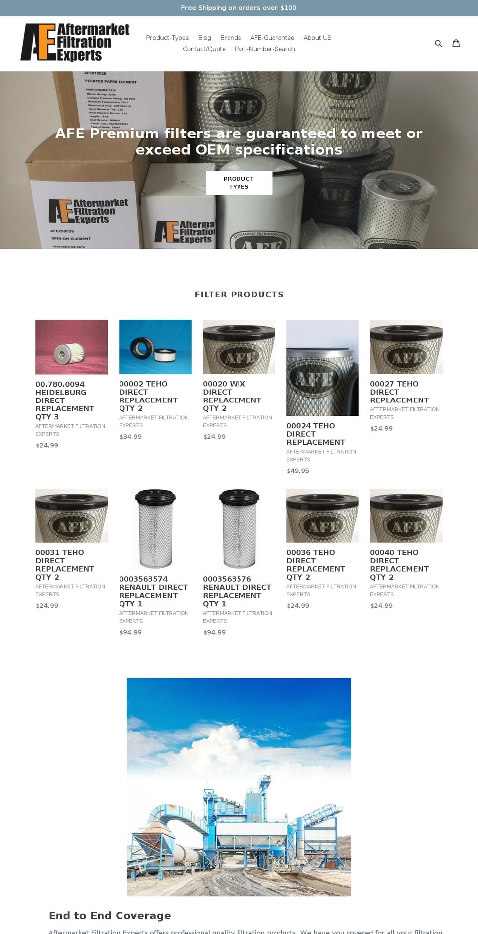 aftermarketfiltration.com — Shopify storefront screenshot
