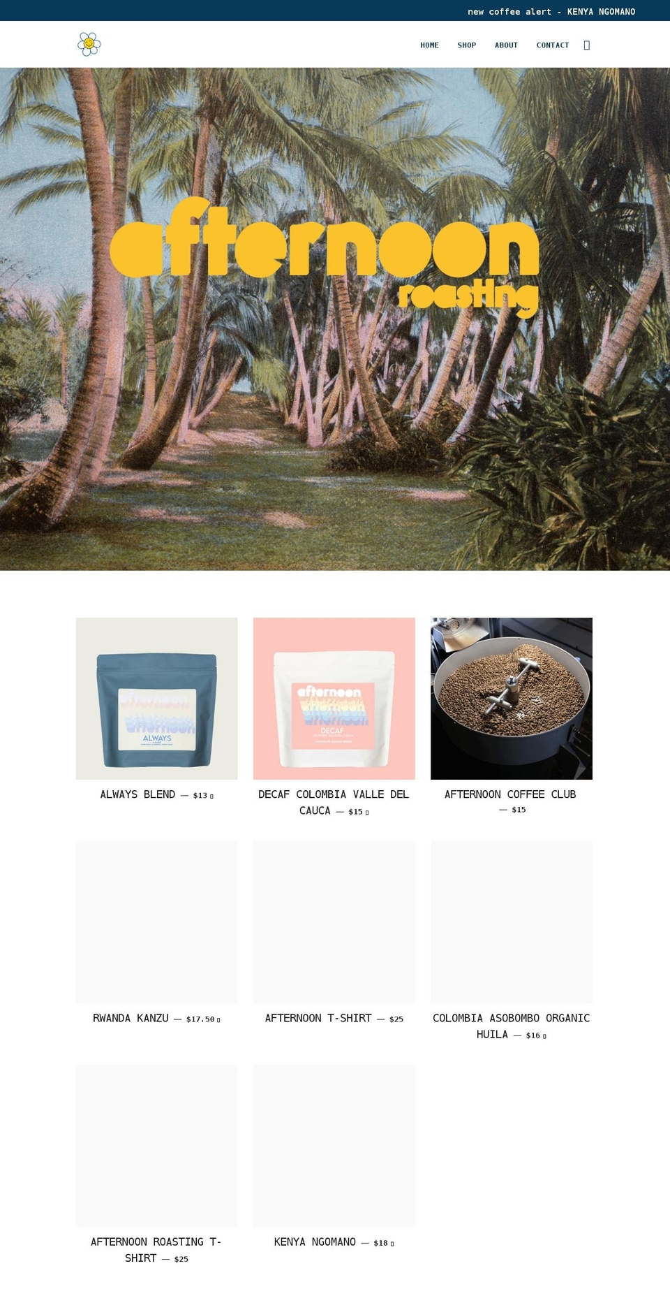 afternoonroasting.com shopify website screenshot