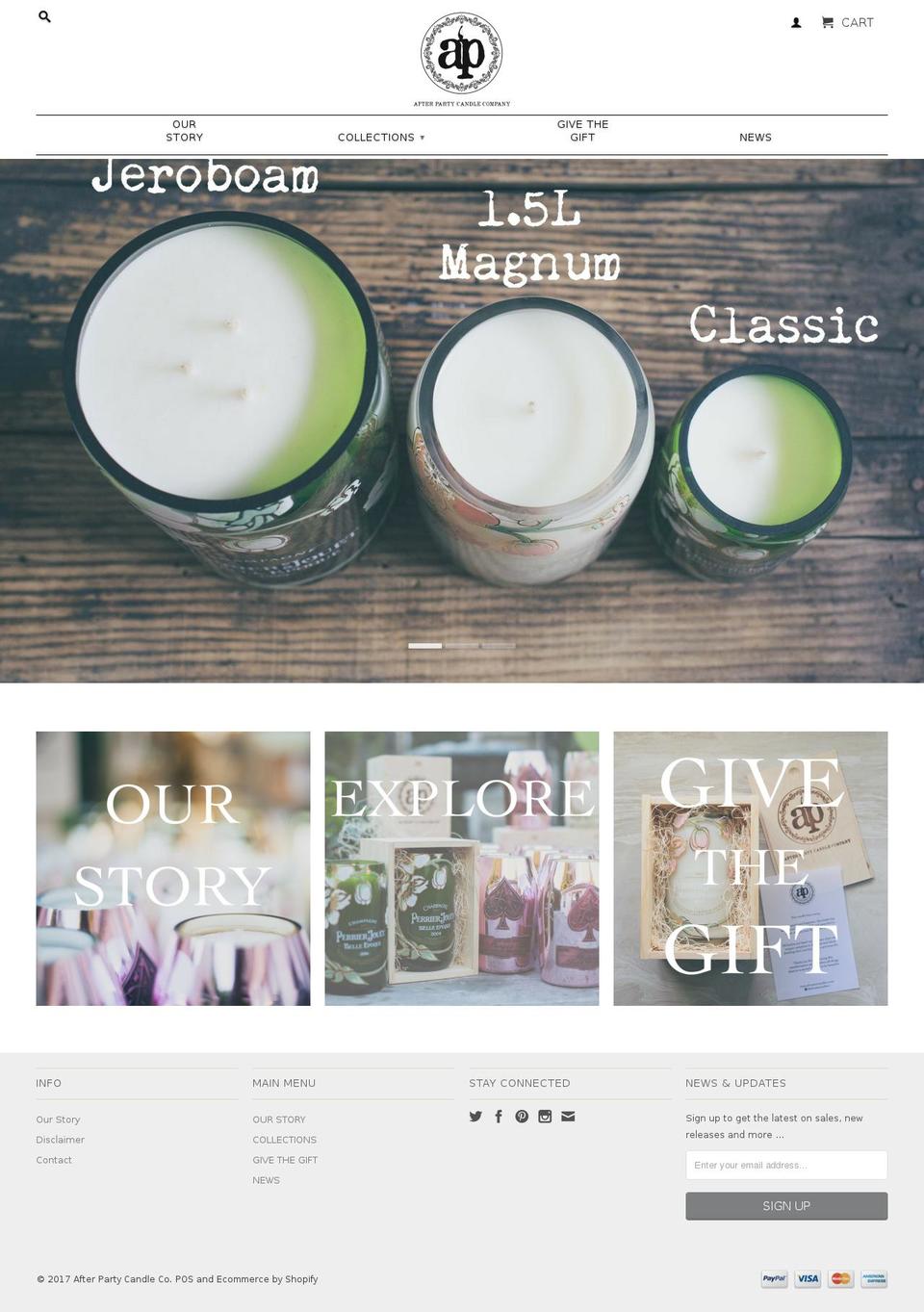 afterpartycandleco.com shopify website screenshot
