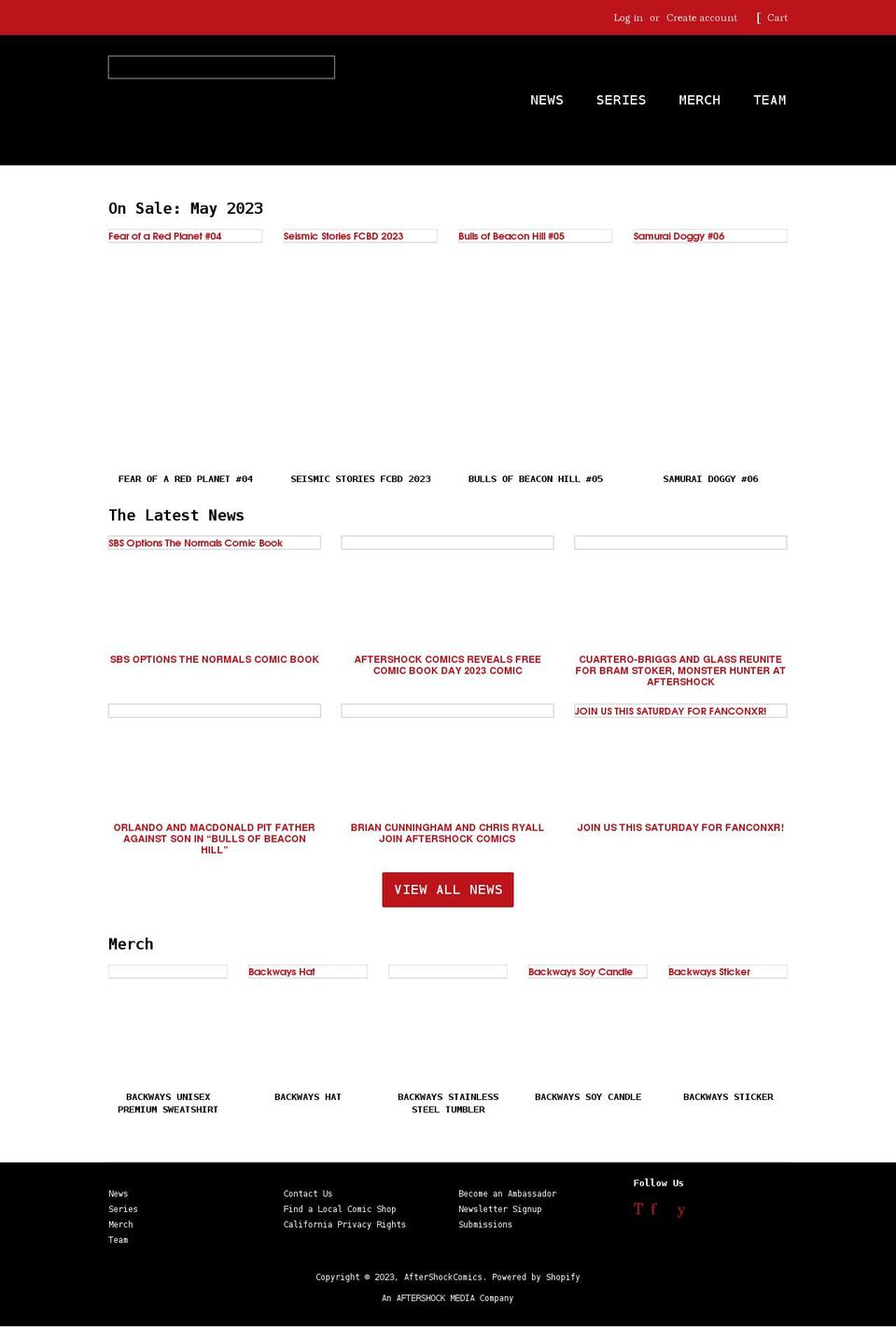 aftershockcomics.com shopify website screenshot