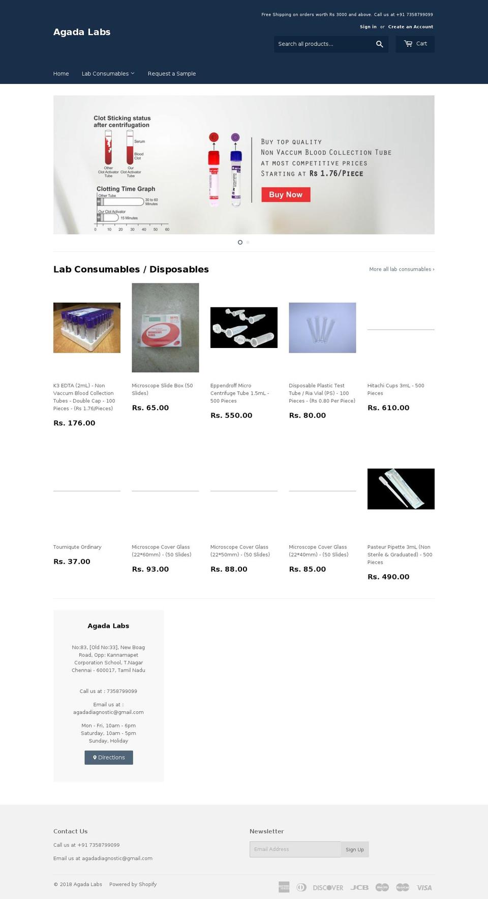 agadadiagnostics.com — Shopify storefront screenshot