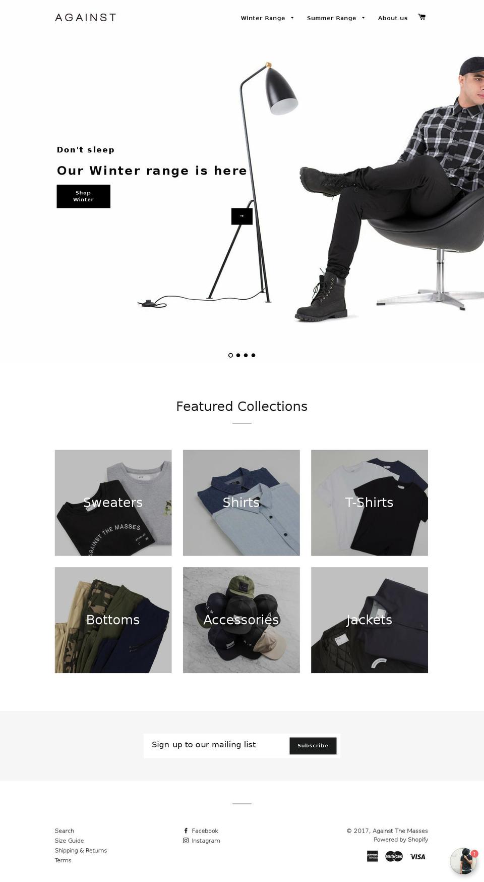 againstthemasses.com shopify website screenshot