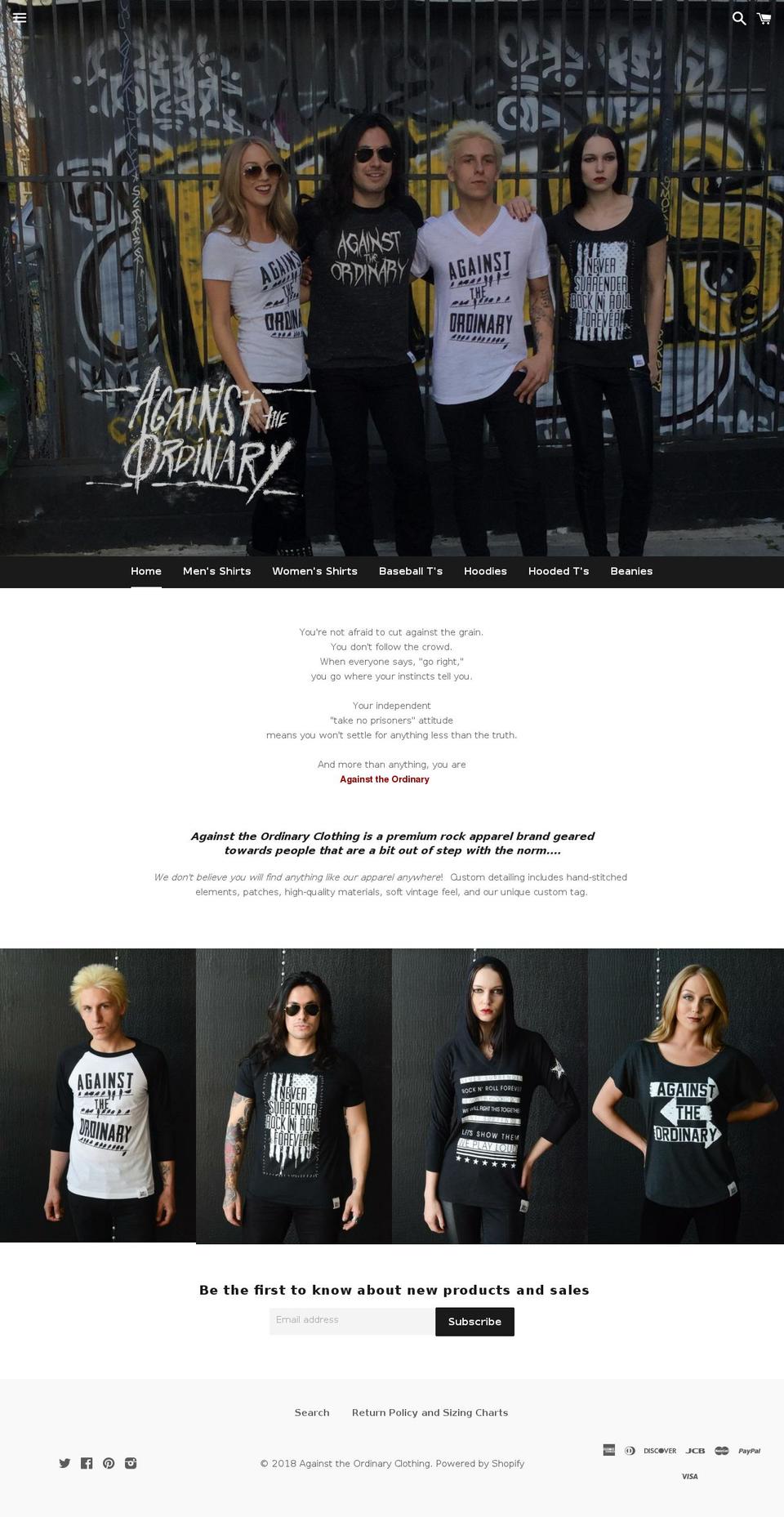 againsttheordinaryapparel.com shopify website screenshot
