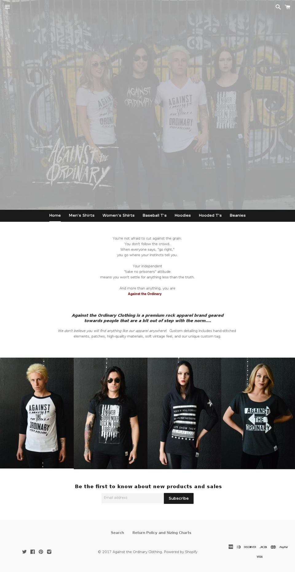 againsttheordinaryclothing.com shopify website screenshot
