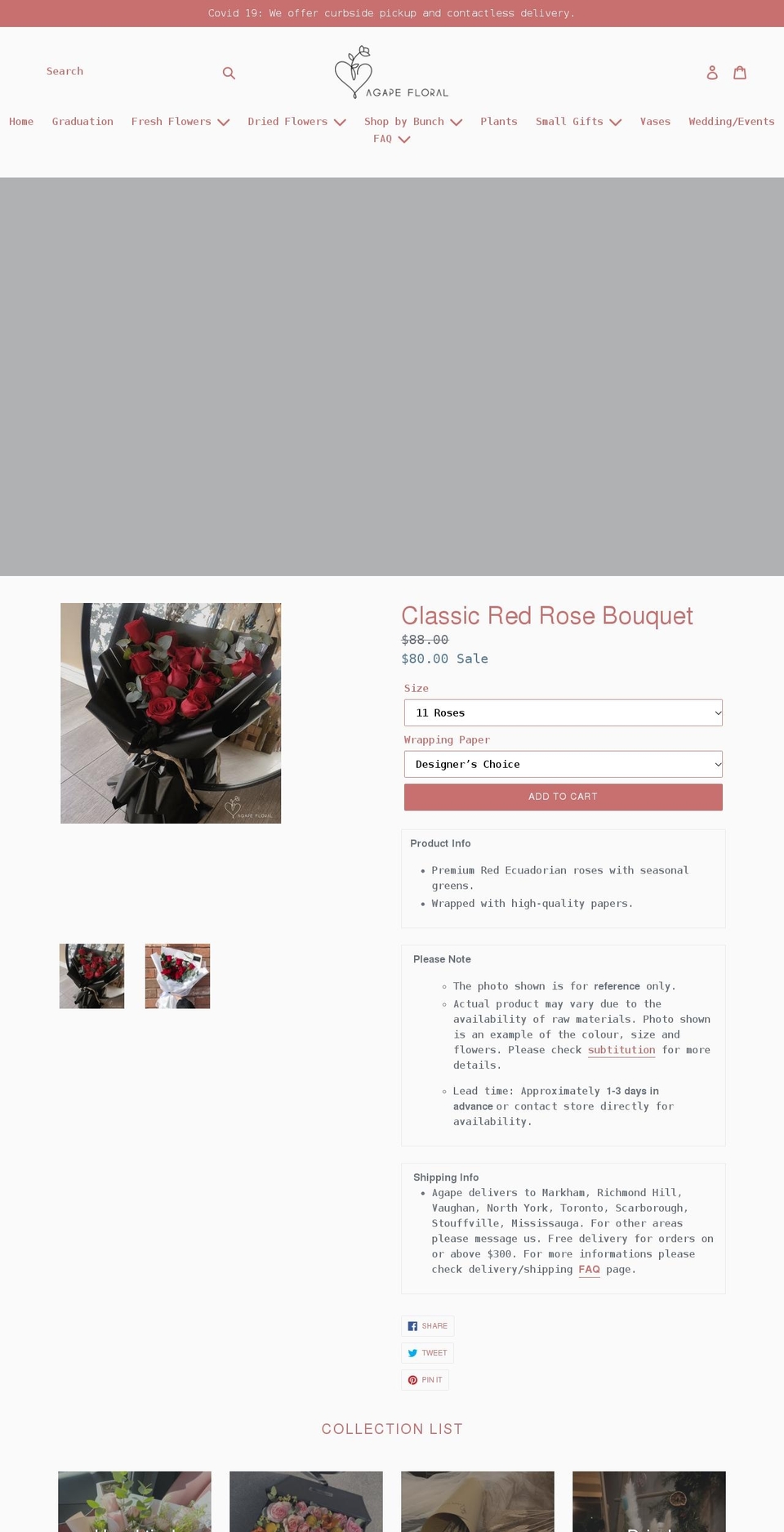 agapefloral.ca shopify website screenshot