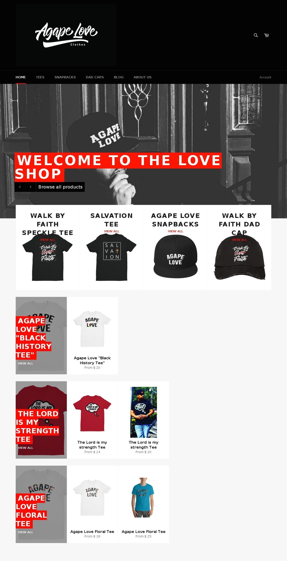 agapeloveclothes.com — Shopify storefront screenshot