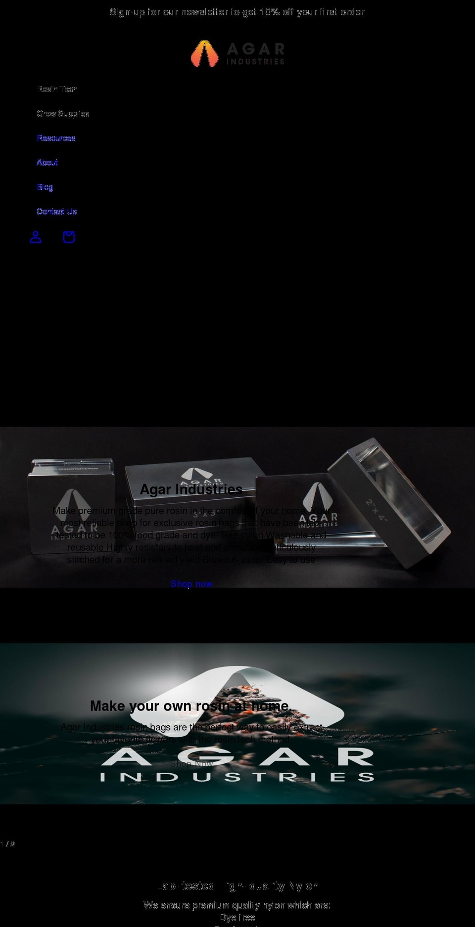 agarindustries.com shopify website screenshot