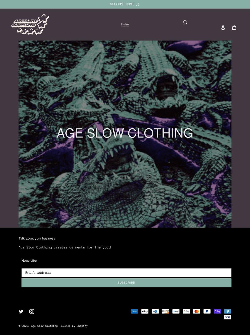 age-slow-clothing.myshopify.com shopify website screenshot