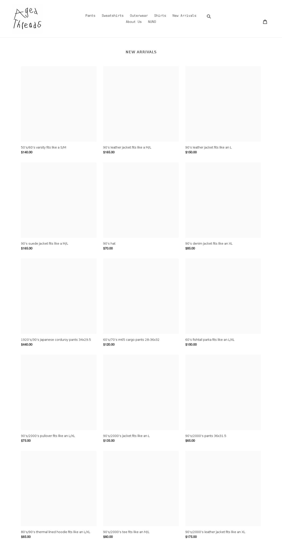 aged-threads.com shopify website screenshot