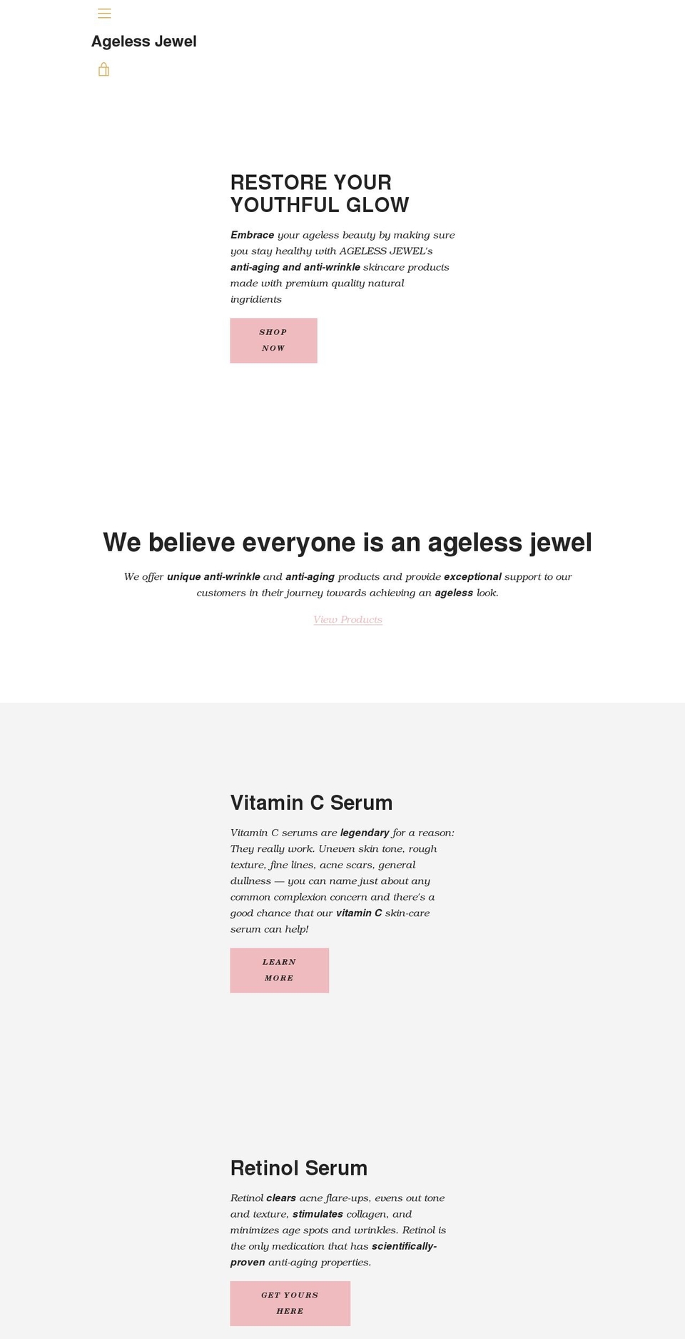 ageless-jewel.com shopify website screenshot