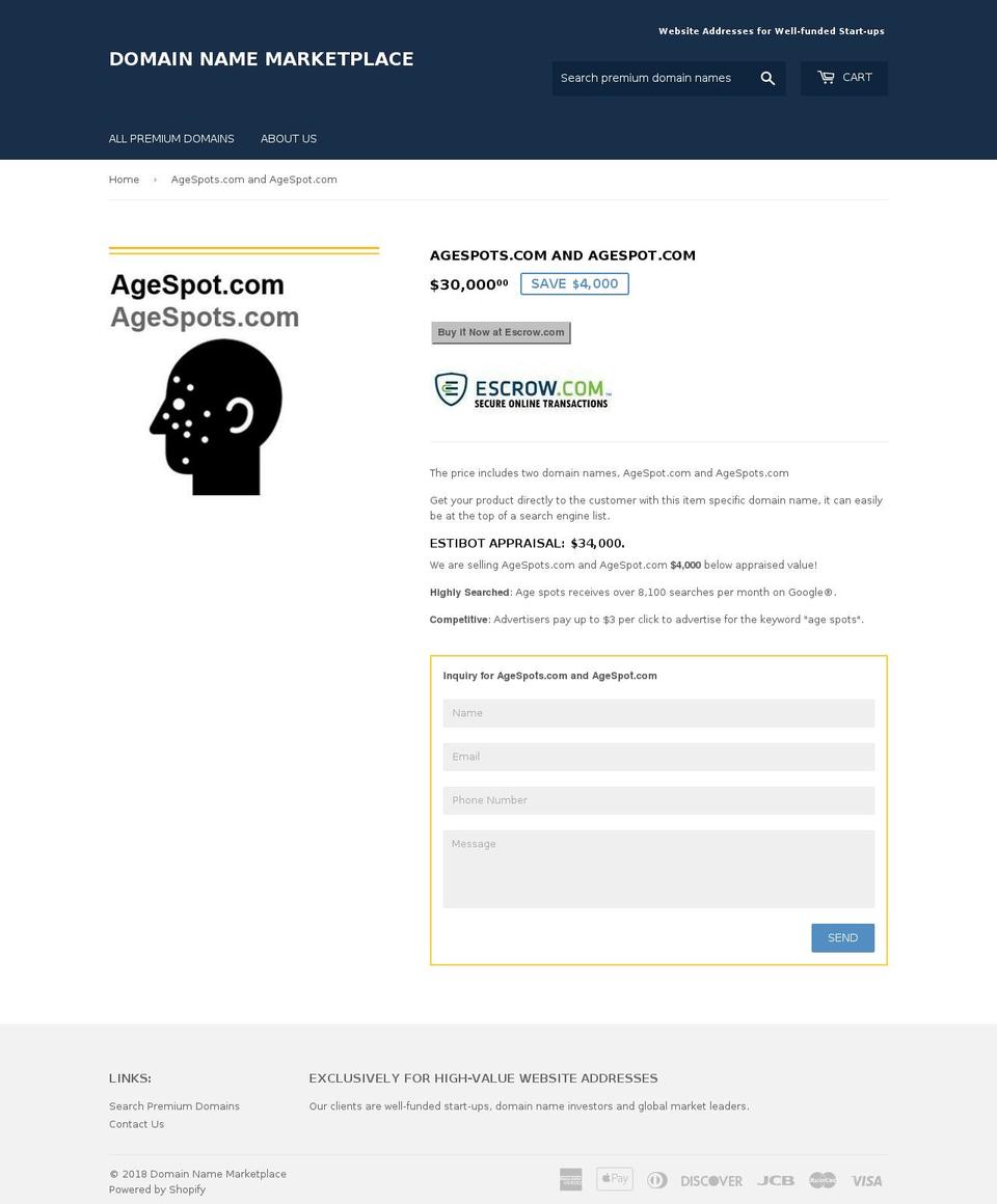 agespots.com shopify website screenshot