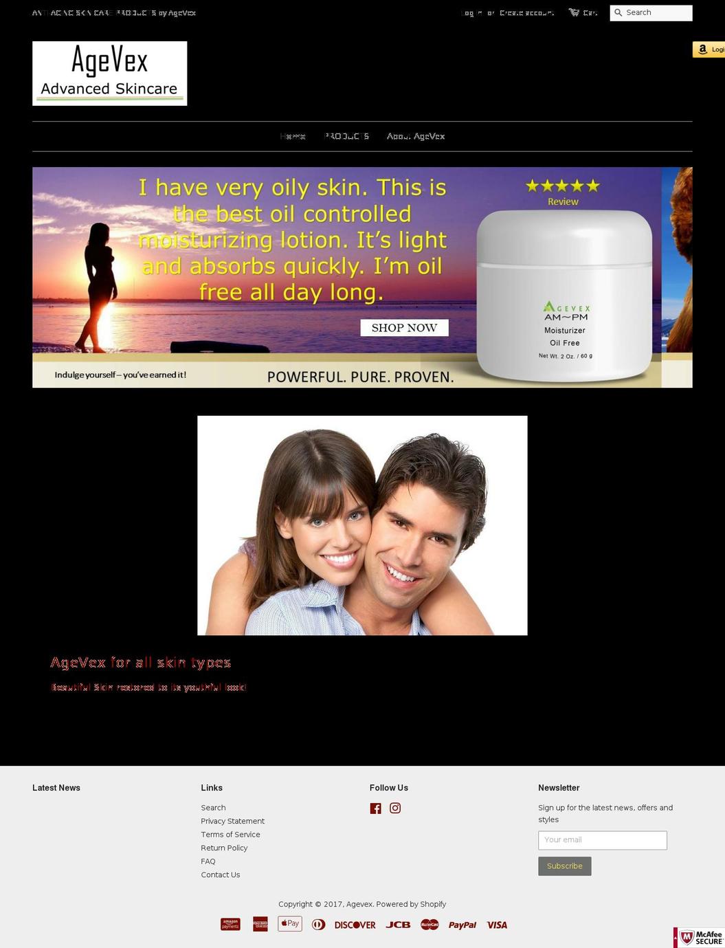 agevex.com shopify website screenshot