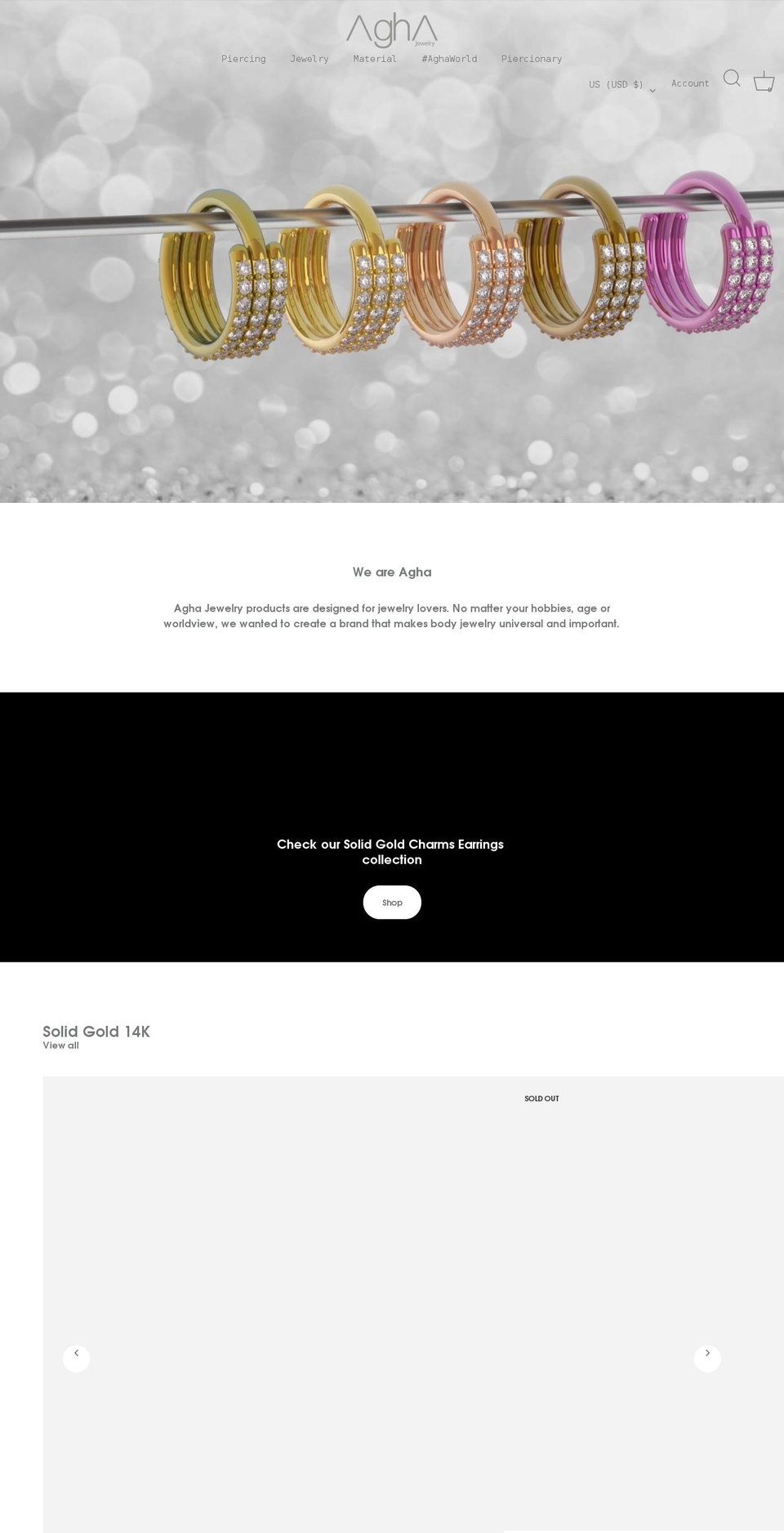 aghajewelrystore.com — Shopify storefront screenshot