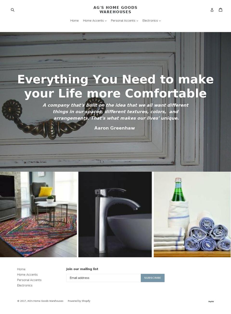 aghomegoods.net shopify website screenshot