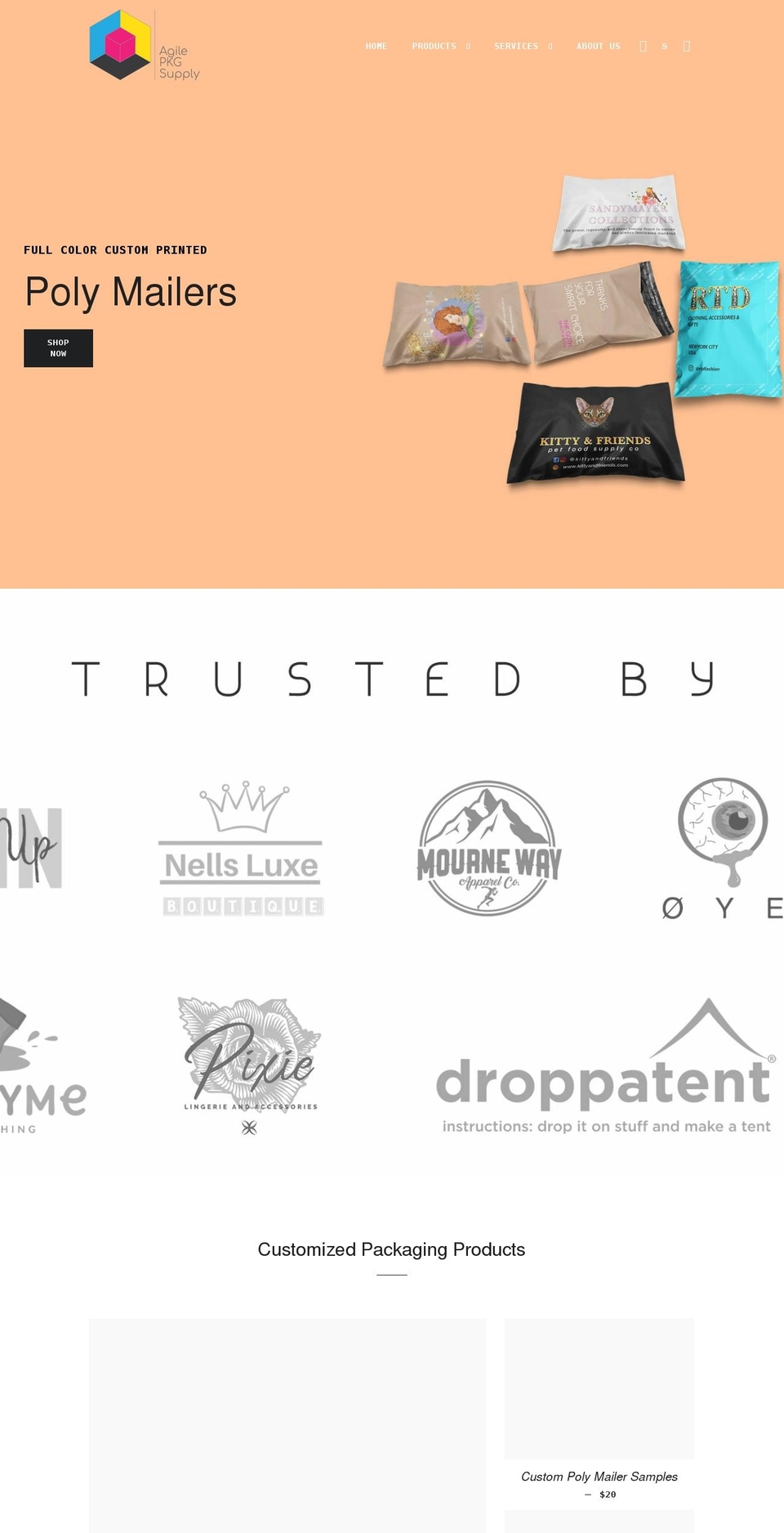 agilepkgsupply.com shopify website screenshot