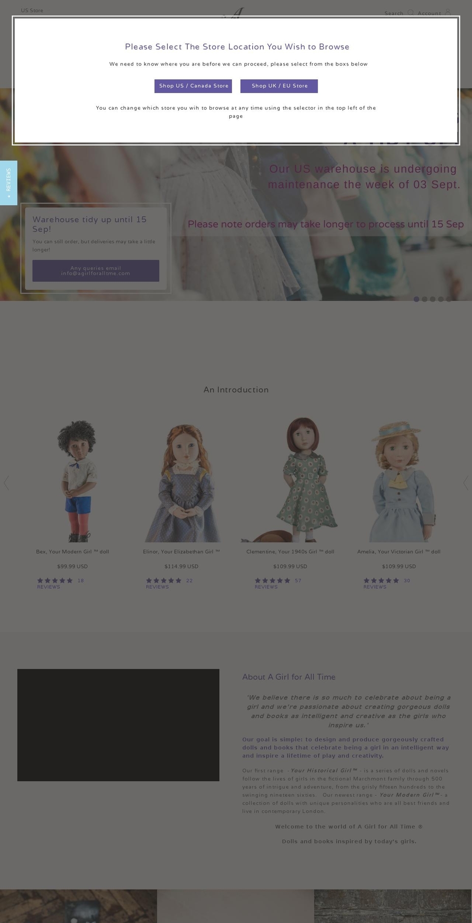 agirlforalltimeonline.com — Shopify storefront screenshot