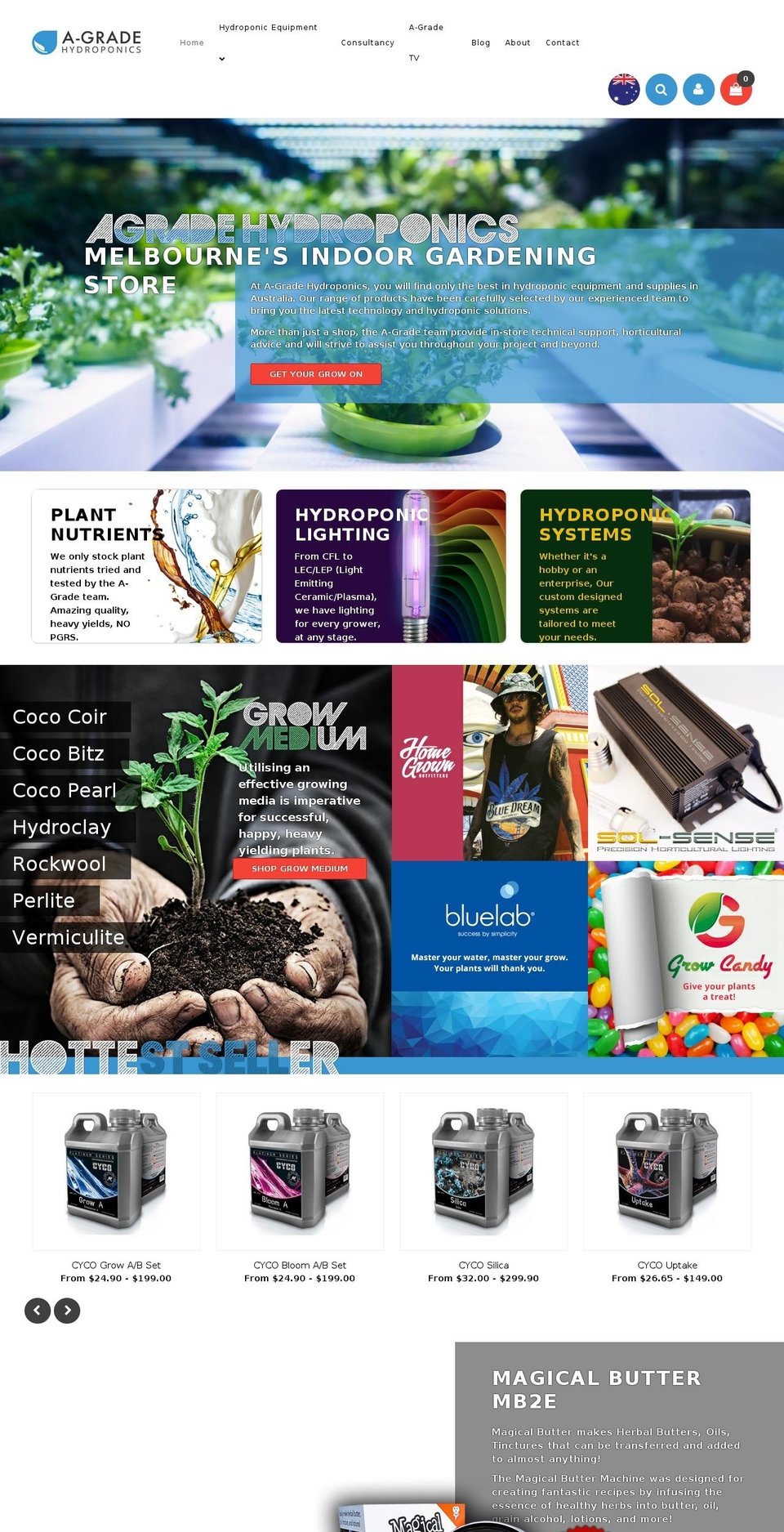 agradehydroponics.com shopify website screenshot