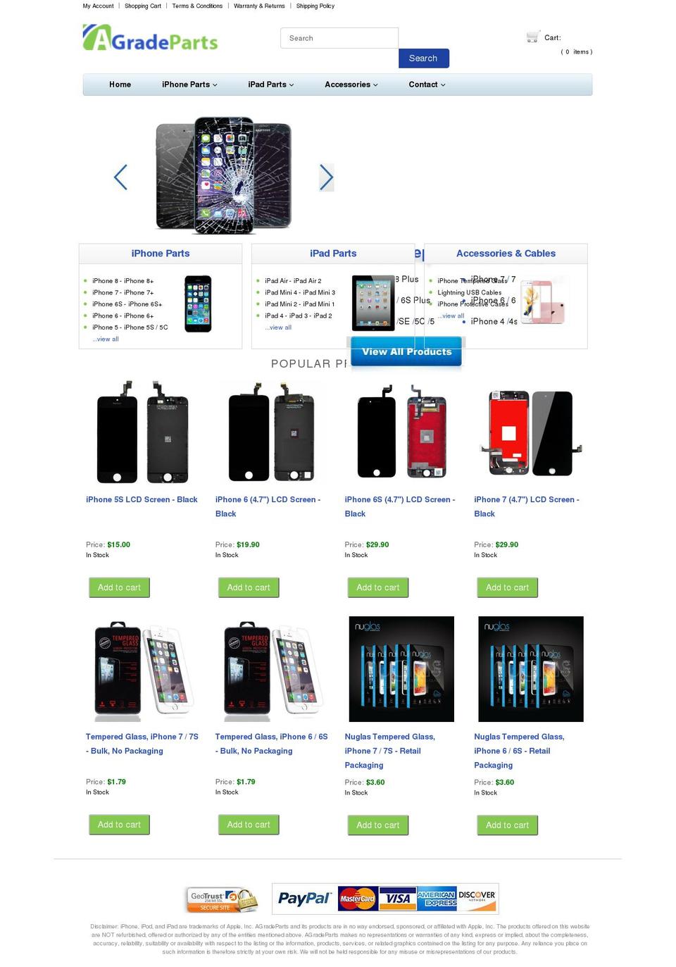 agradeparts.com shopify website screenshot
