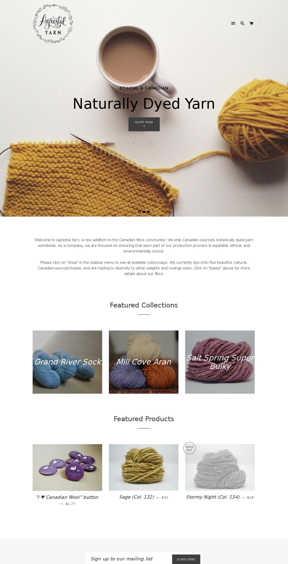 agrestalyarn.com shopify website screenshot