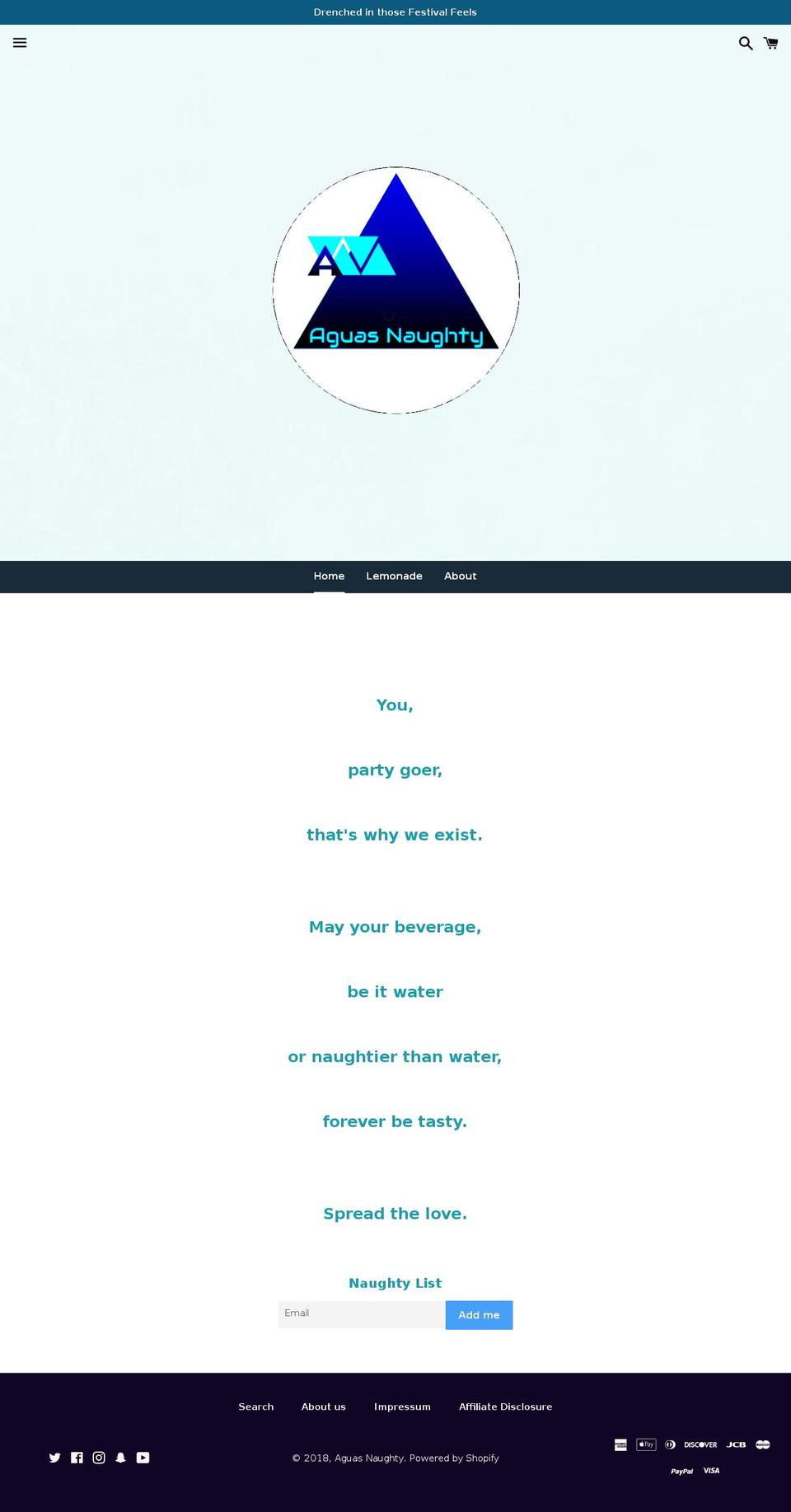 aguasnaughty.com — Shopify storefront screenshot