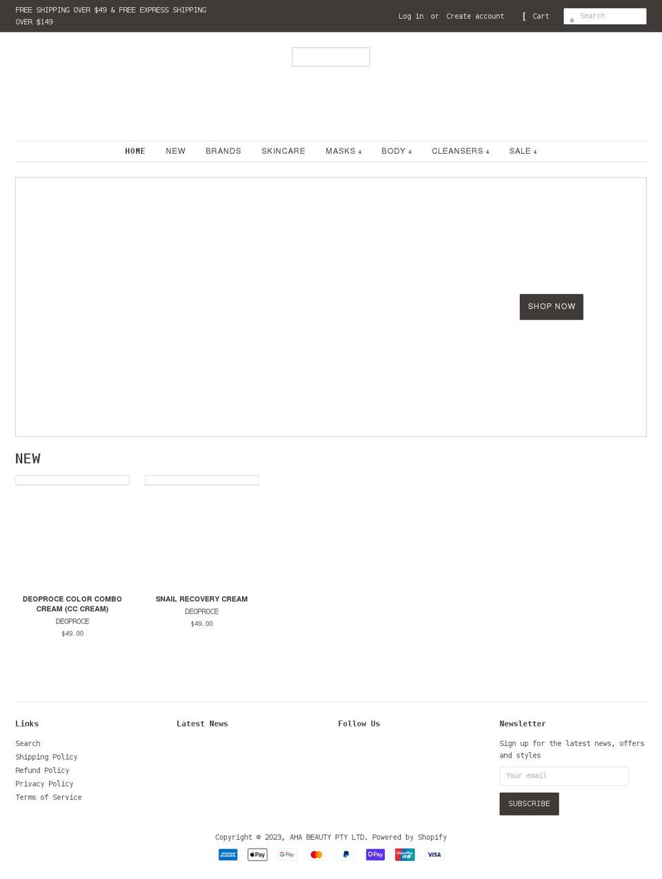 ahabeauty.com.au shopify website screenshot