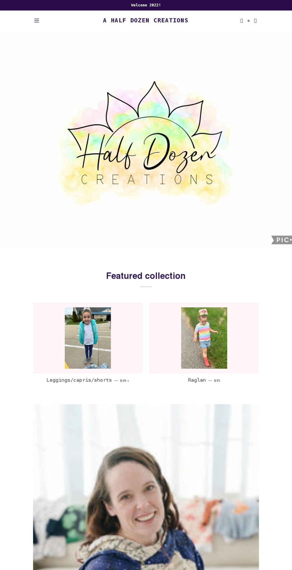 ahalfdozencreations.com shopify website screenshot