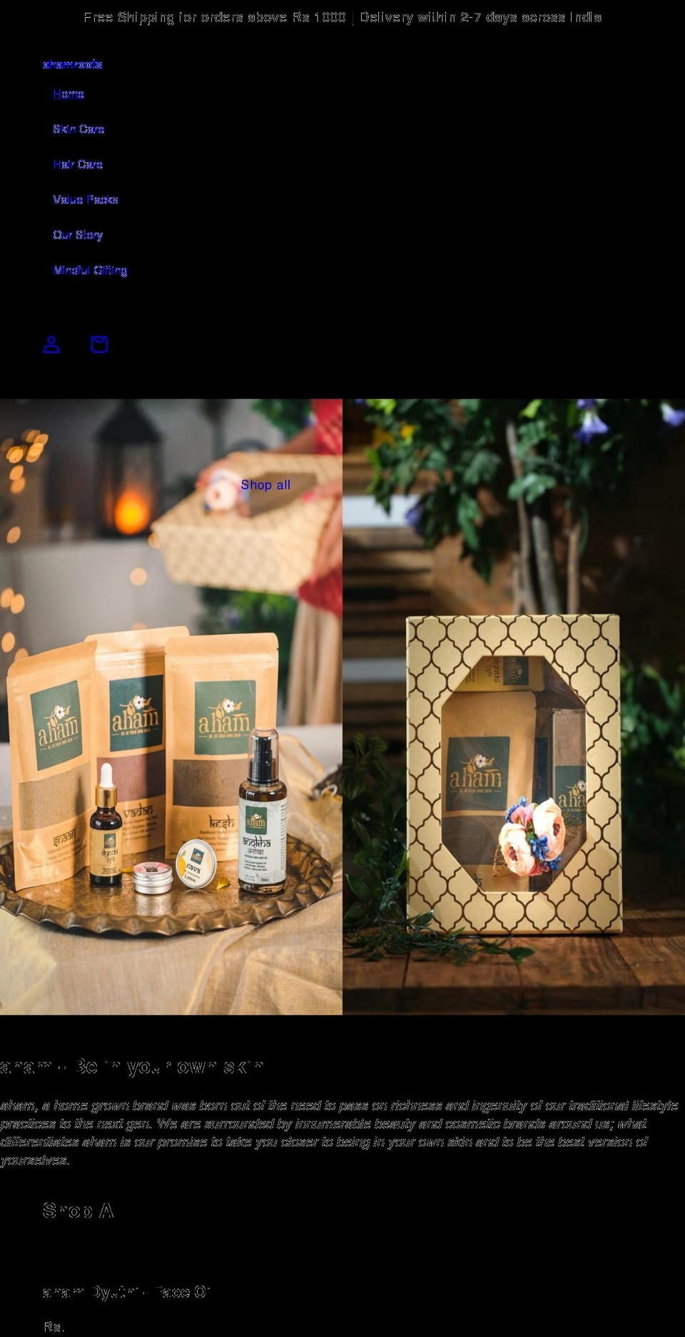 ahamroots.com shopify website screenshot