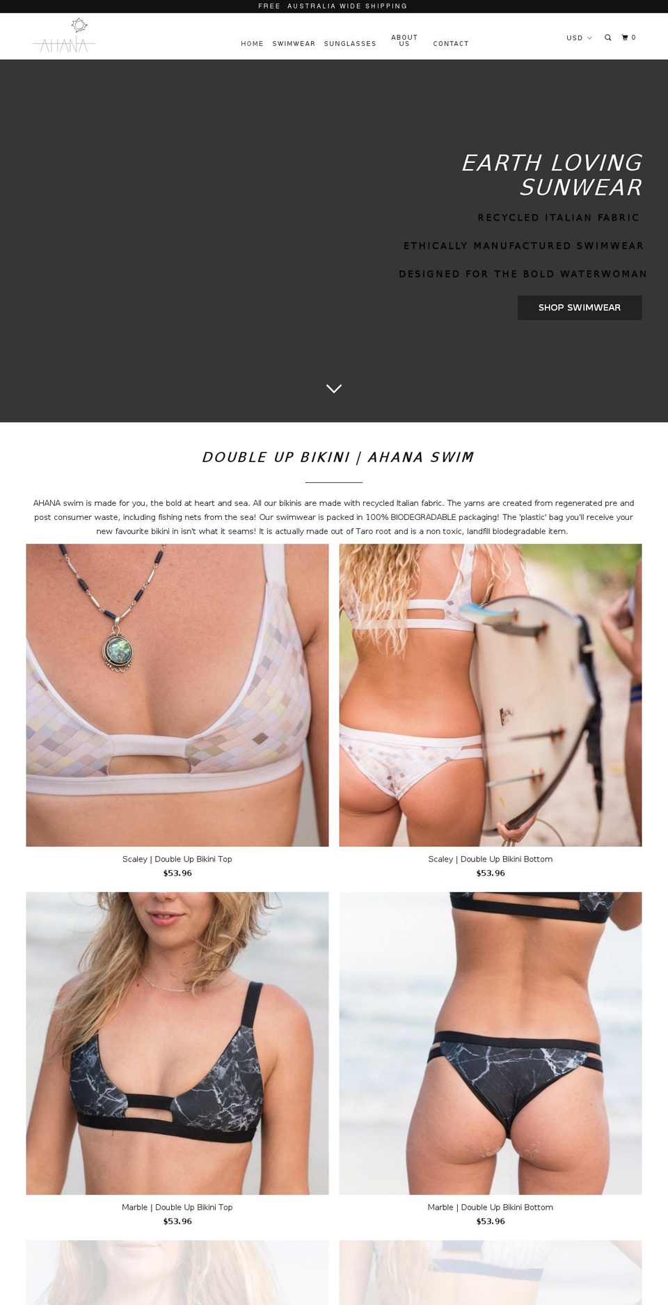 ahanaswim.com — Shopify storefront screenshot