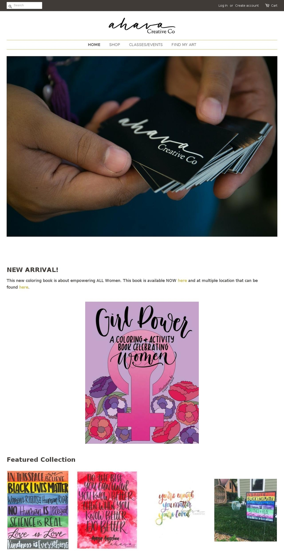 ahavacreativeco.com — Shopify storefront screenshot
