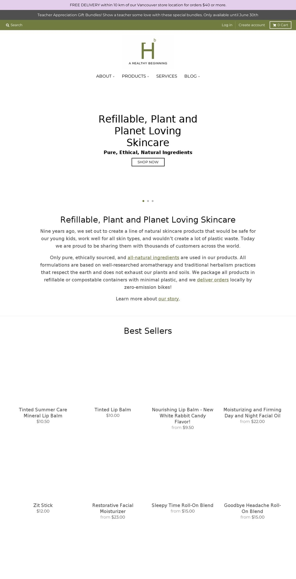 ahealthybeginning.ca shopify website screenshot