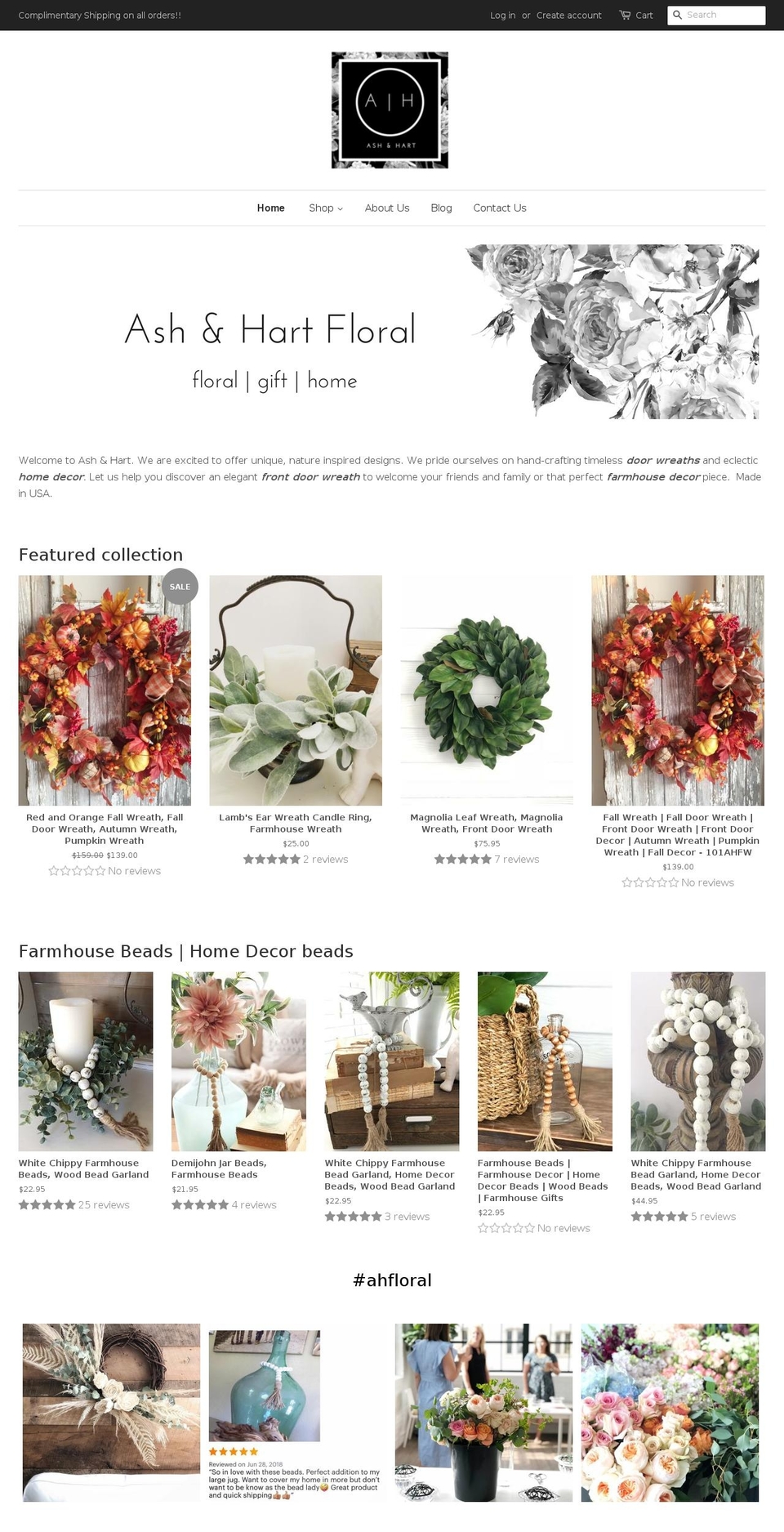 ahfloral.com — Shopify storefront screenshot