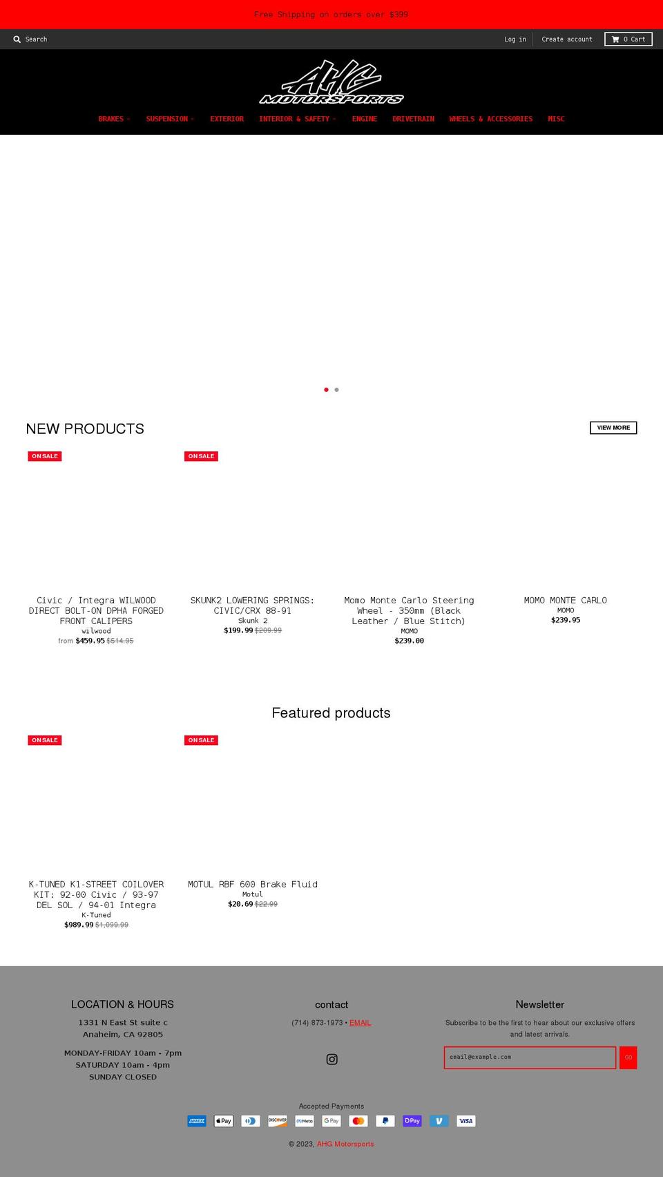 ahgmotorsports.com shopify website screenshot