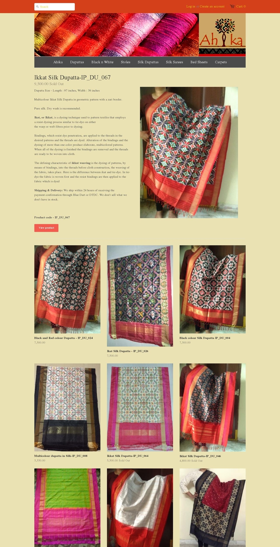 ahika.in shopify website screenshot