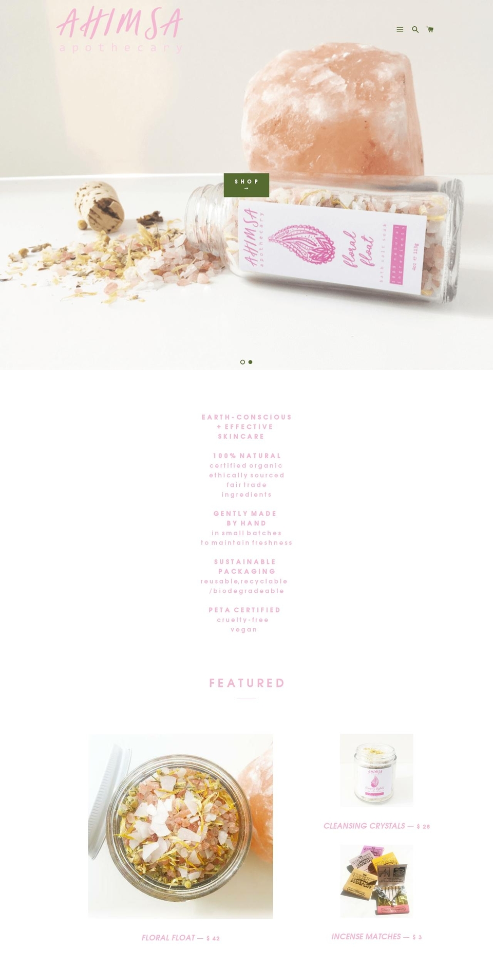 ahimsaapothecary.com shopify website screenshot