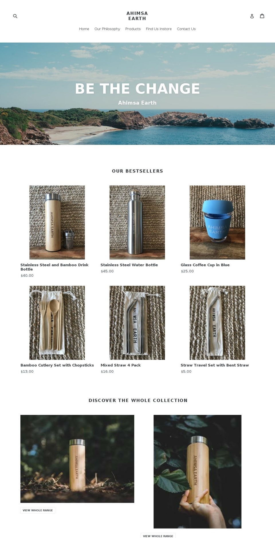 ahimsaearth.com — Shopify storefront screenshot
