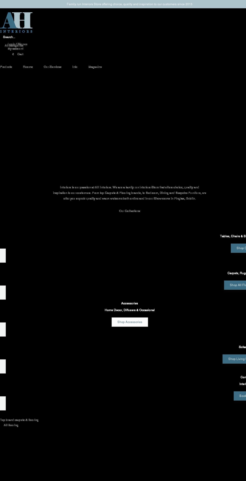 ahinteriors.ie shopify website screenshot