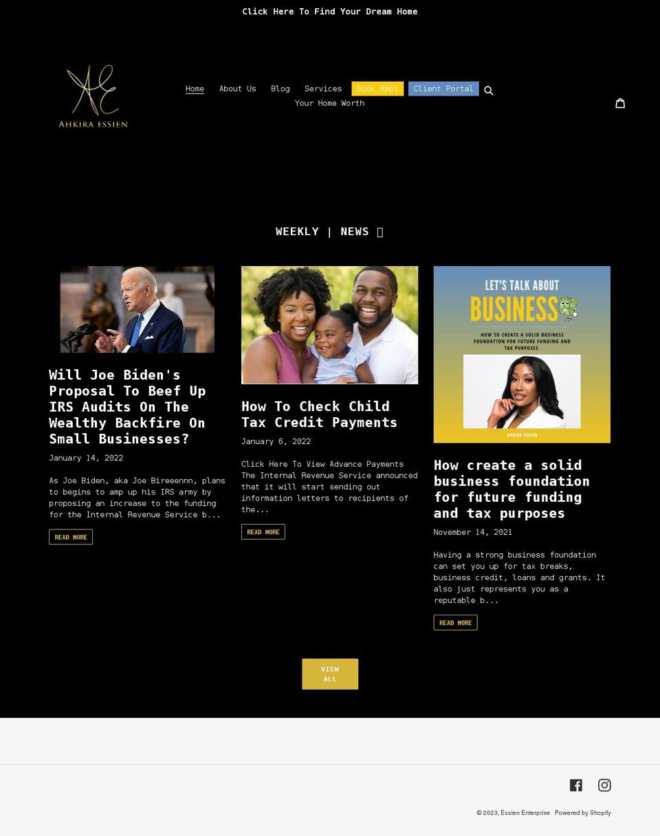 ahkiraessien.com shopify website screenshot